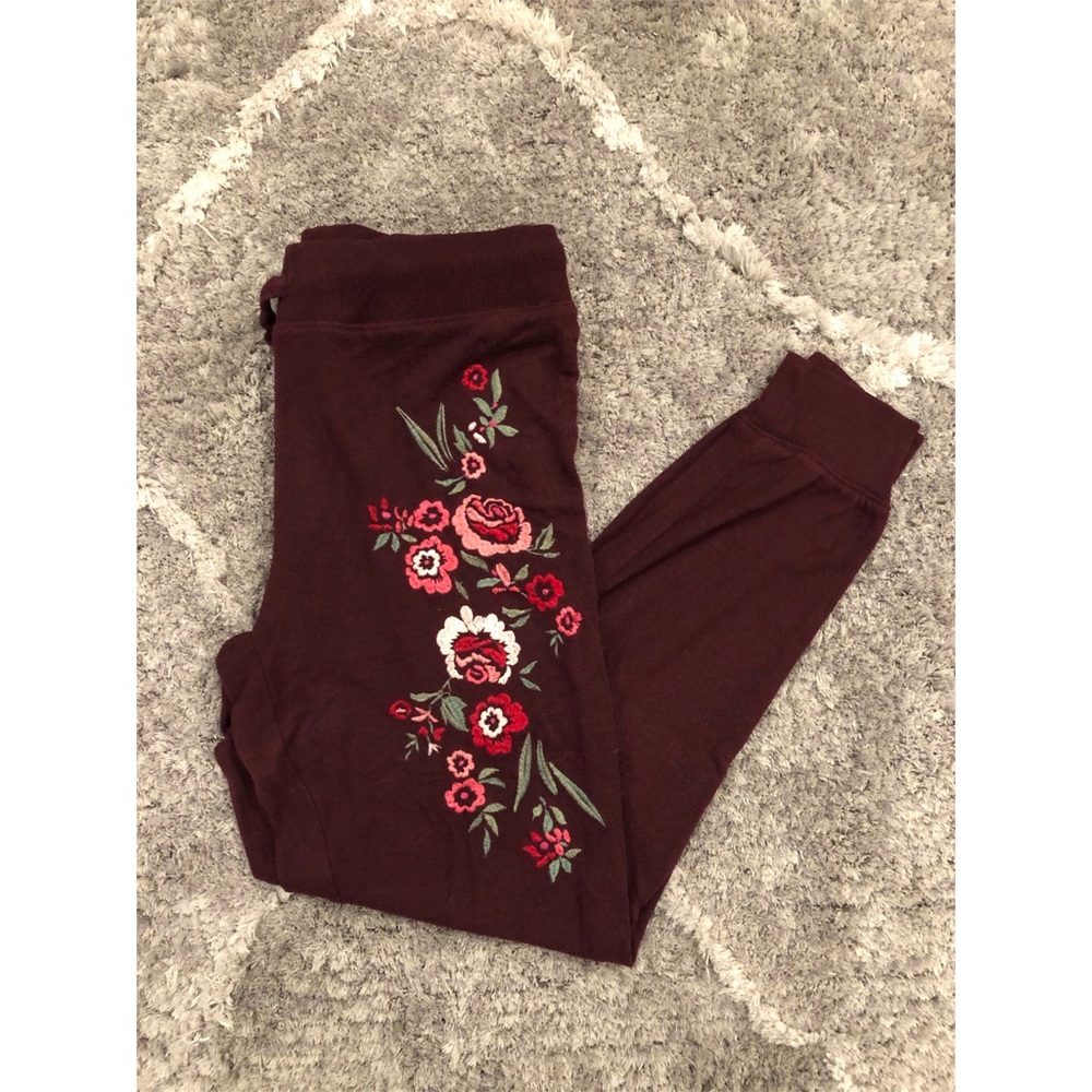 Burgundy Super Soft Floral Print Joggers